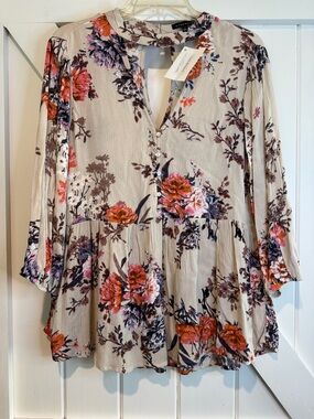 Staccato Cream Tunic with Orange & Purple Floral Print